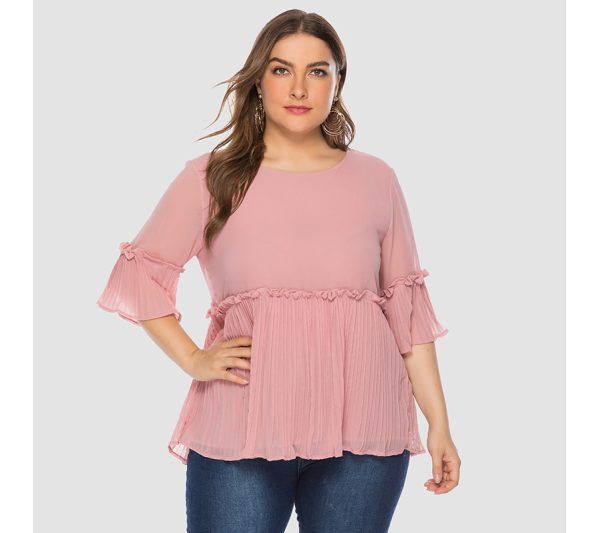 Blusa Rosa Peplum Con Volantes